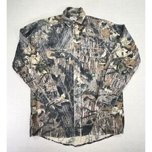 Vintage MOSSY OAK Men's Large Hunting Camo Shirt Heavy Chamois Button BottomLand
